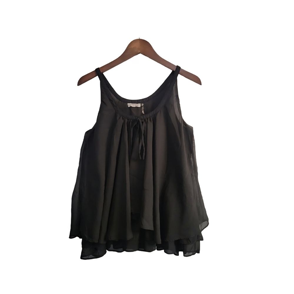 CECICO Size M Black Sheer Chiffon Layered Sleeveless Blouse